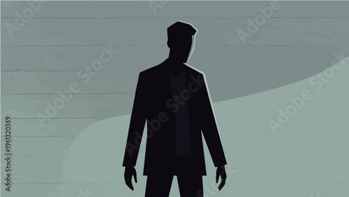 Elegant vector silhouette illustration of business man in suit standing on colored background