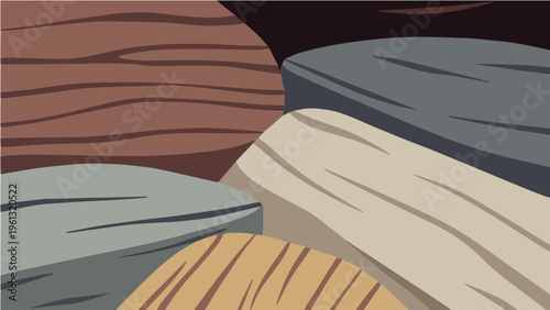 Abstract layered rock mountain landscape vector illustration in neutral beige tones