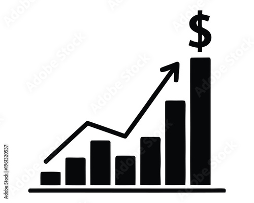 Increasing financial growth bar chart with dollar sign