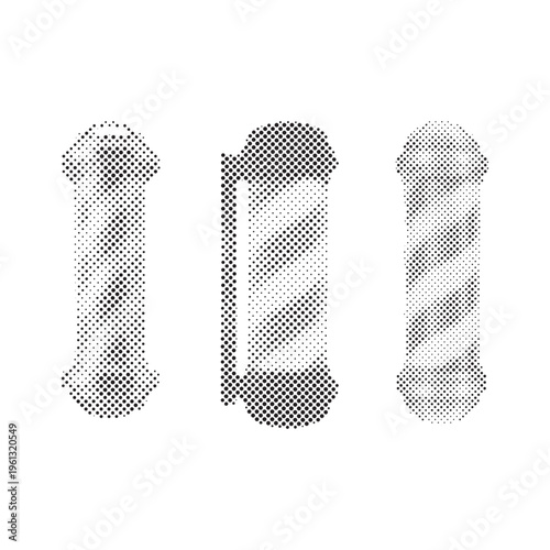Vintage Barber Pole Set Vector Illustration in Halftone Dotted Style