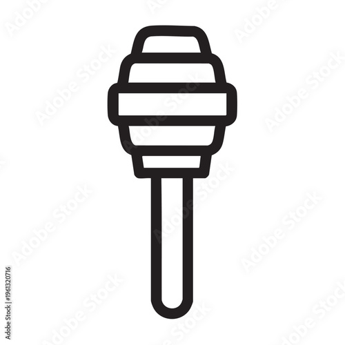 An outline illustration of a honey dipper stick with a bee hive on top.