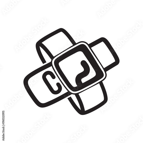 An illustration of a velcro strap with a question mark buckle