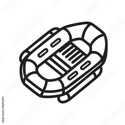 An illustration of an inflatable raft outline is shown clearly on a white background.