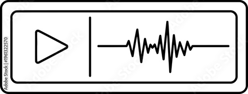 Line art icon depicting a play button and a visual representation of sound waves, symbolizing audio playback and signal