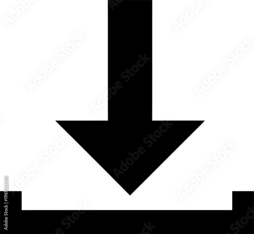 Black silhouette icon of a download arrow pointing into a container, symbolizing data transfer and file saving