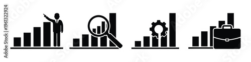 Business and industry icons with bar graphs and charts