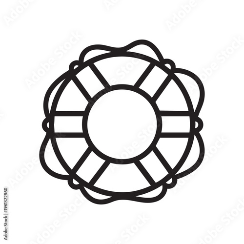 An illustration of a lifebuoy ring outline floats on clear water.