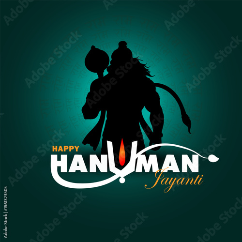 Happy Hanuman Jayanti 2026 - Teal Gradient Vector Poster  Lord Hanuman Silhouette with Stylized Typography for Hanuman Jayanti