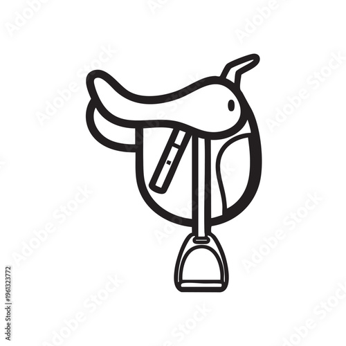 An equestrian illustration of a saddle outline on a white background