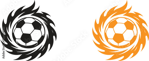 Flaming Soccer Ball Logo, Fire Swirl Football Concept, Dynamic Sports Energy Vector Icon Design