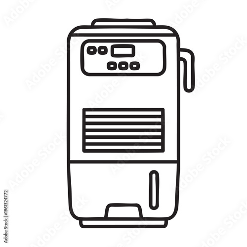 A clear outline illustration of a dehumidifier in a simple setting