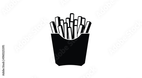 Black french fries in a container a stark graphic silhouette