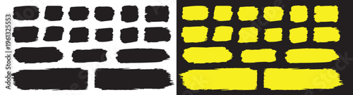 Grunge Rectangle Brush Stroke Set, Black and Yellow Paint Swatches Collection Isolated on Background