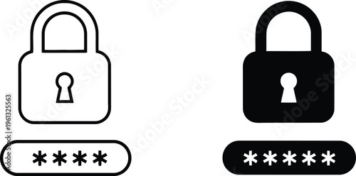 Black and white padlocks with password fields security
