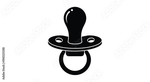 A simple black silhouette of a baby pacifier
