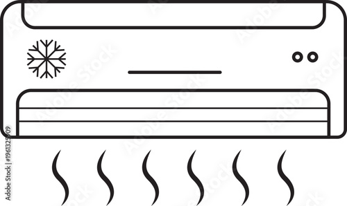 Air conditioning vector with AC unit cooler fan ventilation icons, climate control cooling heating appliance symbol isolated outline silhouette design isolated on transparent background