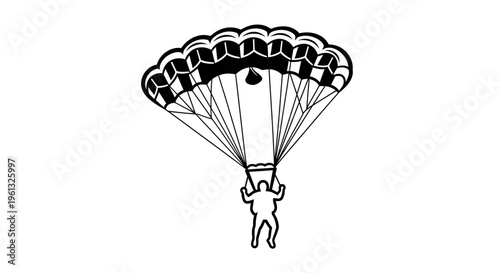 Person parachuting in the air with parachute.