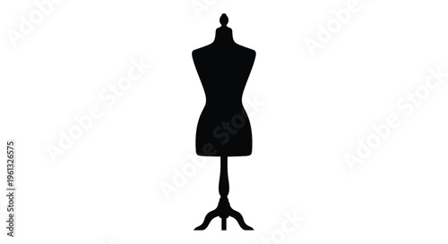 Black dress form stands isolated against a white background silhouette