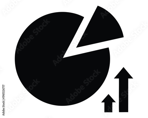 Pie chart with arrows indicating growth and partial data