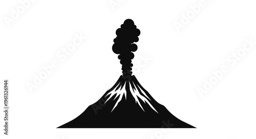 Dramatic volcanic eruption depicted in a stark black silhouette