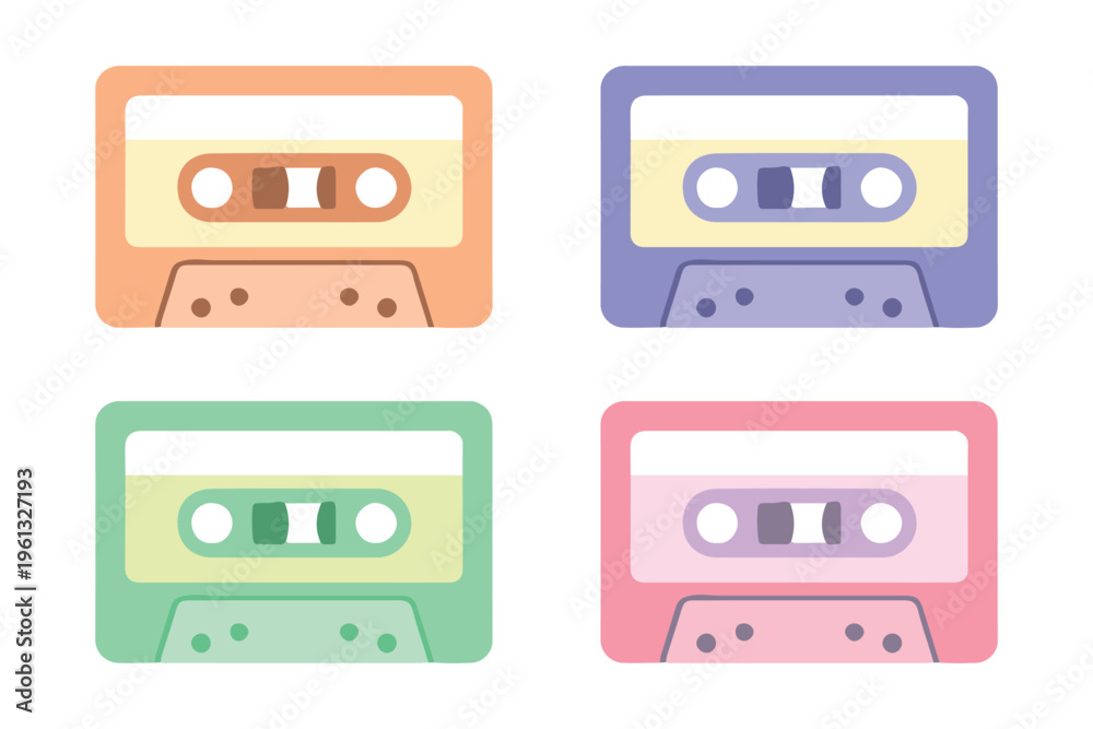 Naklejka premium Colorful Retro Audio Cassette Tapes Flat Vector Illustration