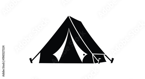 Simple black tent illustration against a white background silhouette