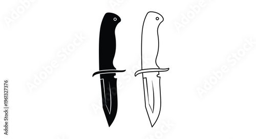 Two hunting knives displayed one dark and one light silhouette