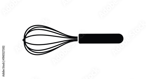 Simple black silhouette of a kitchen whisk on a white background