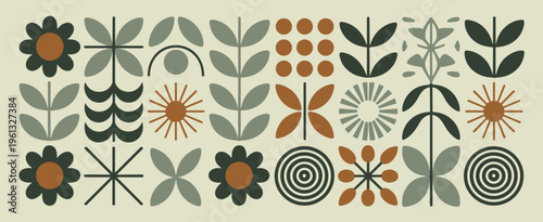 Mid century modern floral and abstract geometric pattern