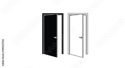 Two doorways one open and one closed presented as a striking silhouette