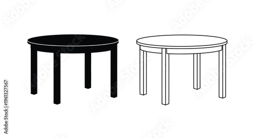 Two round tables one dark and one light presented as a silhouette