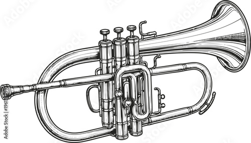 Trumpet Outline Drawing – Classic Music Instrument Illustration
