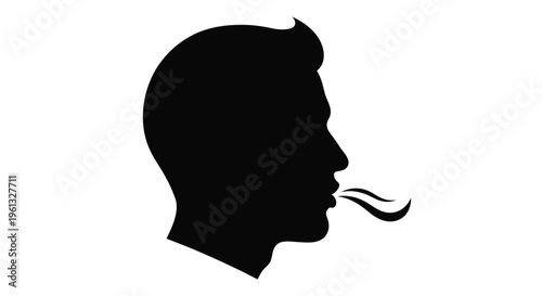 A black silhouette of a man s head exhaling smoke detailed silhouette