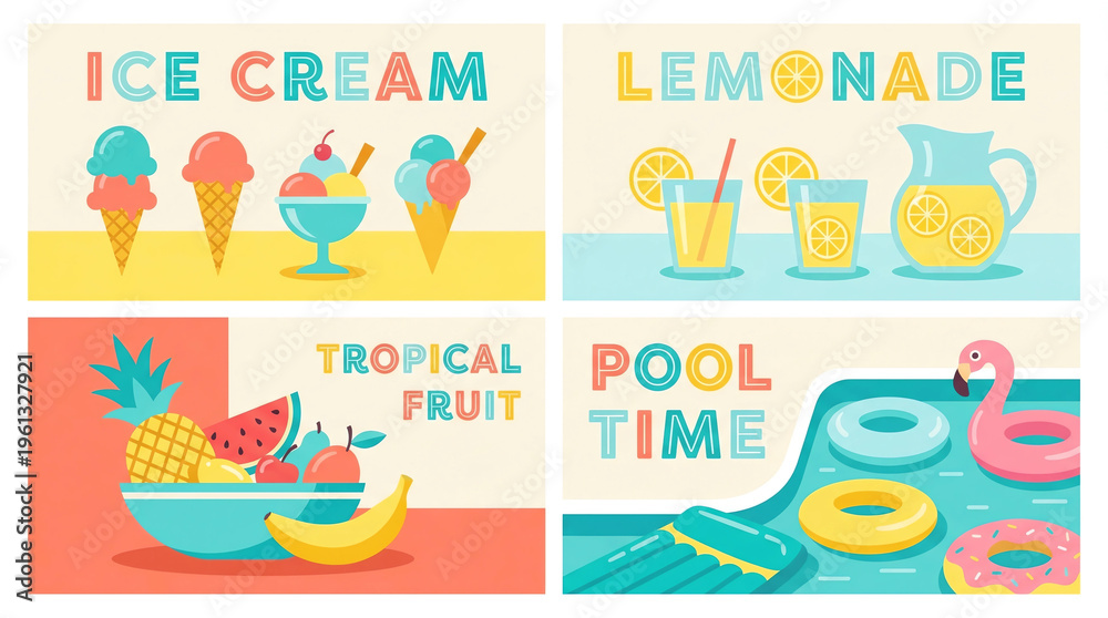 Fototapeta premium Set of Summer Vacation Themed Vector Banners and Illustrations