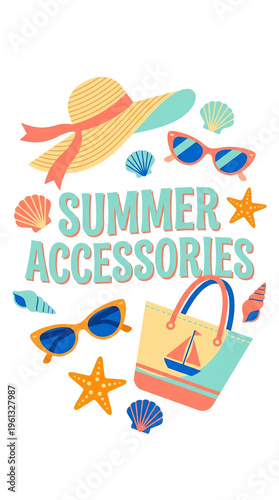 Summer Accessories and Beach Essentials Vector Illustration