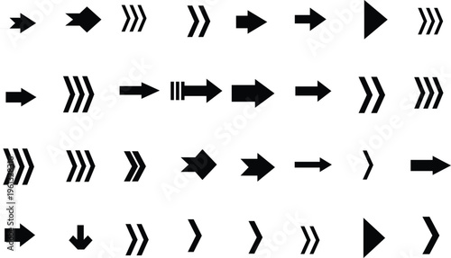 A comprehensive assortment of black arrow indicators and navigational symbols displayed on white
