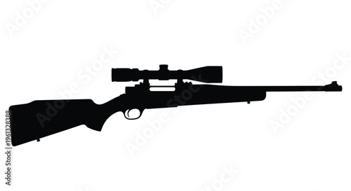 Detailed rifle with a telescopic sight in stark black silhouette