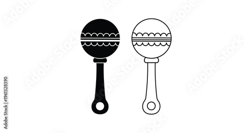 Two maracas depicted in contrasting styles a bold silhouette