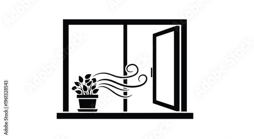 Open window with plant and swirling wind a striking silhouette