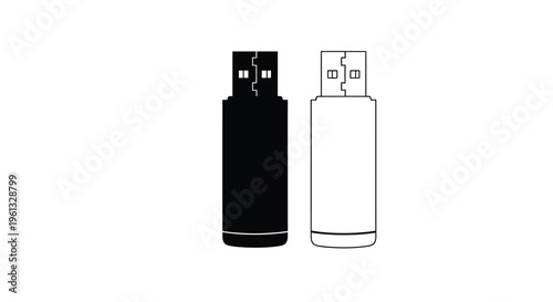 Two usb drives one black and one white in stark silhouette