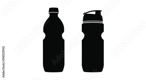 Two water bottles shown in a stark black silhouette