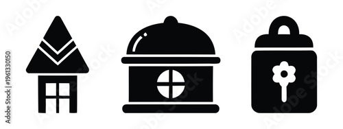 Three black and white illustrations of architectural features