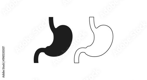Human stomach anatomy illustration with black fill and outline silhouette