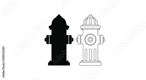 Fire hydrant illustration showing both solid and outline forms silhouette