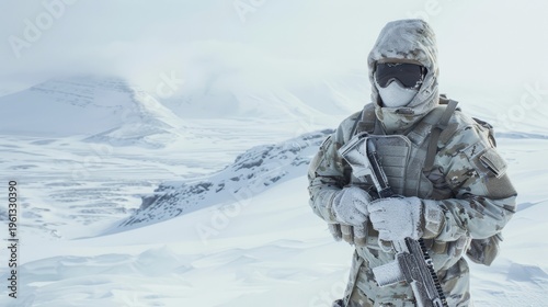 Portrait of US soldier in arctic environment