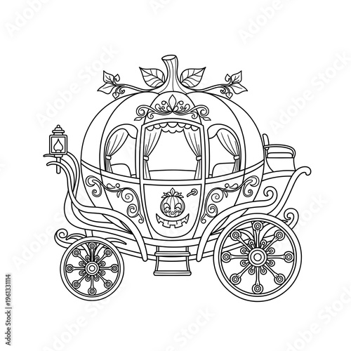 Whimsical Pumpkin Carriage Fairy Tale Coloring Page With Ornate Details