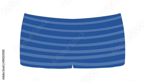 Swimming trunks, blue shorts with stripes pattern illustration isolated. Man beachwear. Summer holidays, resort, pool, water sport. Flat design, clip art element, hand drawn vector