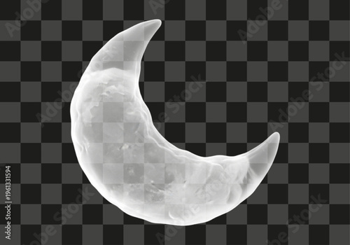 Abstract crescent shape 3D render with translucent material for modern graphic design element