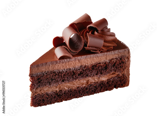 Quadro su tela Isolated slice of decadent chocolate cake with creamy layers and elegant chocola