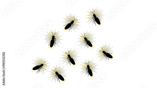 Illustration of multiple tiny dark insects with light, bristly bodies, representing common household pests or unwanted organisms